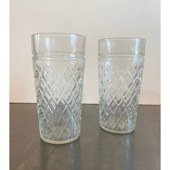 Vintage Anchor Hocking clear diamond cut tumber glasses, quilted, set of 2 - Picture 1 of 3